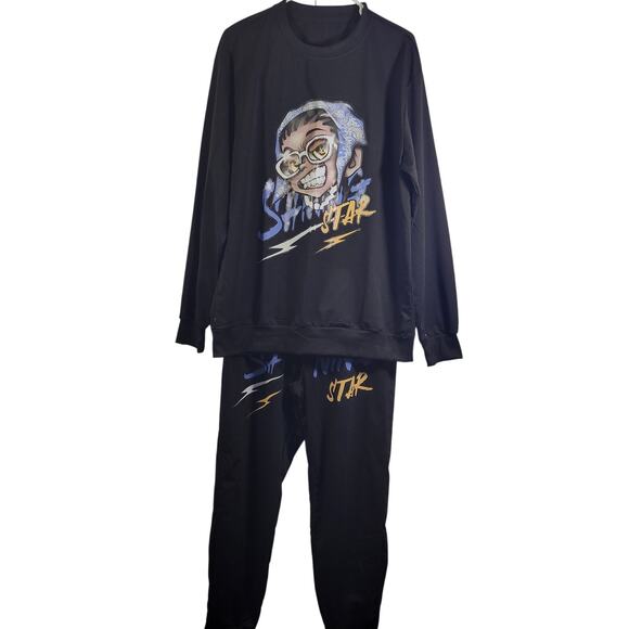 Men's 2 Piece Black Shining Star Jogger Set Size M  101625-1227 - Picture 1 of 4